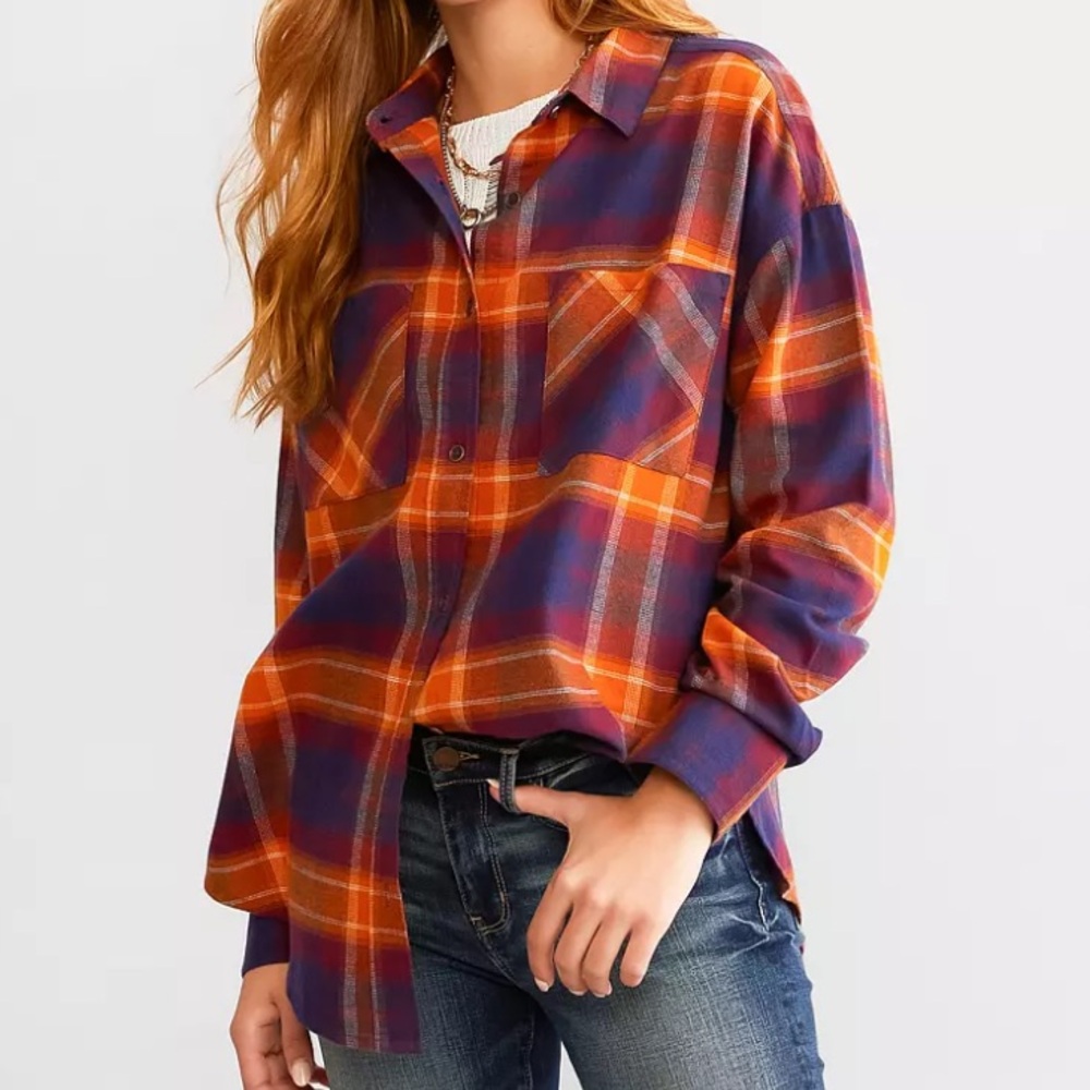 BKE Plaid Boyfriend Button Up Shirt Size XS - Picture 1 of 15